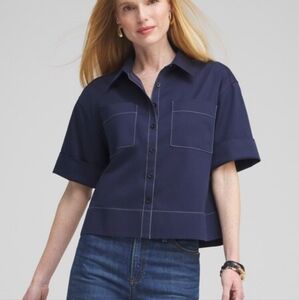 Chico's Navy Blue Boxy Button Up Shirt